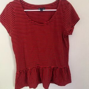 GAP Red Orange and dark Navy Striped Peplum Top‎ Y2K Stripes Feminine Preppy